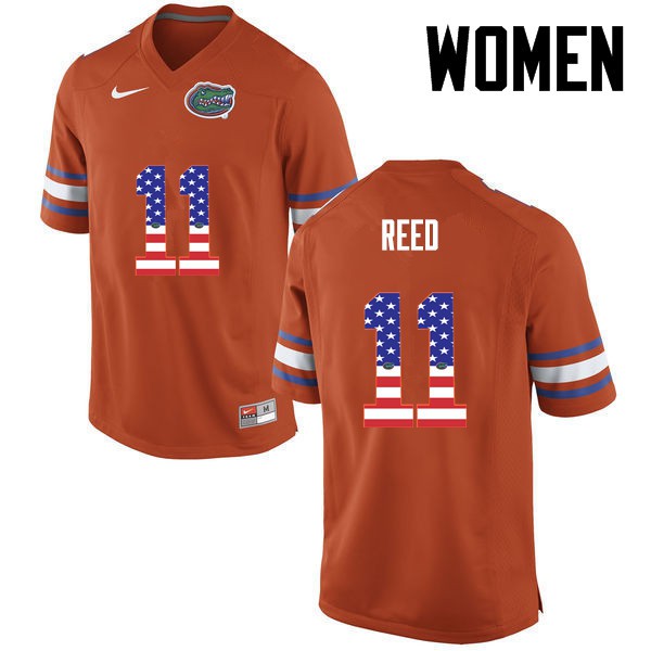 Florida Gators Women #11 Jordan Reed College Football USA Flag Fashion Orange